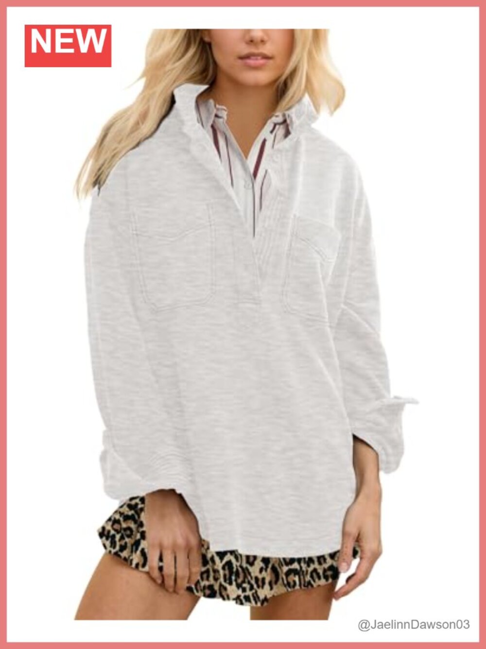 Oversized Cotton Polo Neck Sweatshirt Pullover Top
